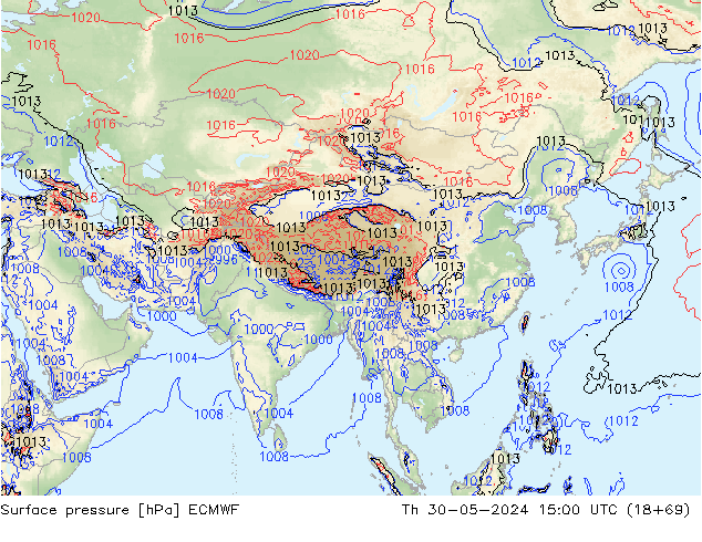Presión superficial ECMWF jue 30.05.2024 15 UTC