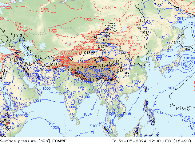 Presión superficial ECMWF vie 31.05.2024 12 UTC