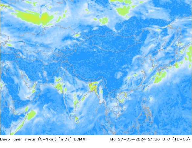 Deep layer shear (0-1km) ECMWF  27.05.2024 21 UTC