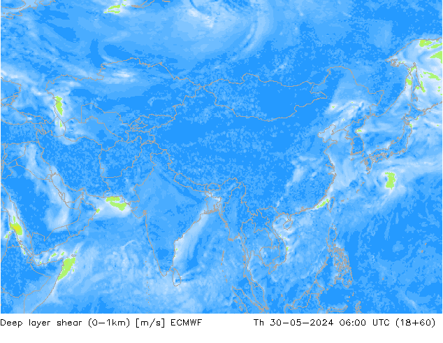 Deep layer shear (0-1km) ECMWF jeu 30.05.2024 06 UTC