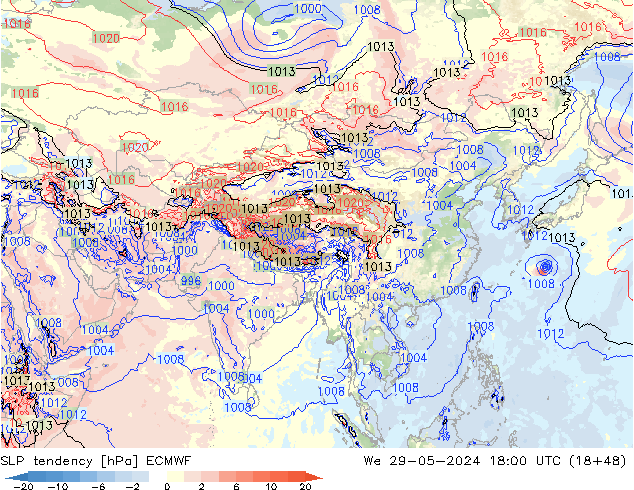 Tendencia de presión ECMWF mié 29.05.2024 18 UTC