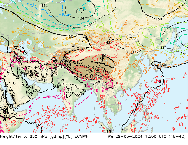 Z500/Yağmur (+YB)/Z850 ECMWF Çar 29.05.2024 12 UTC