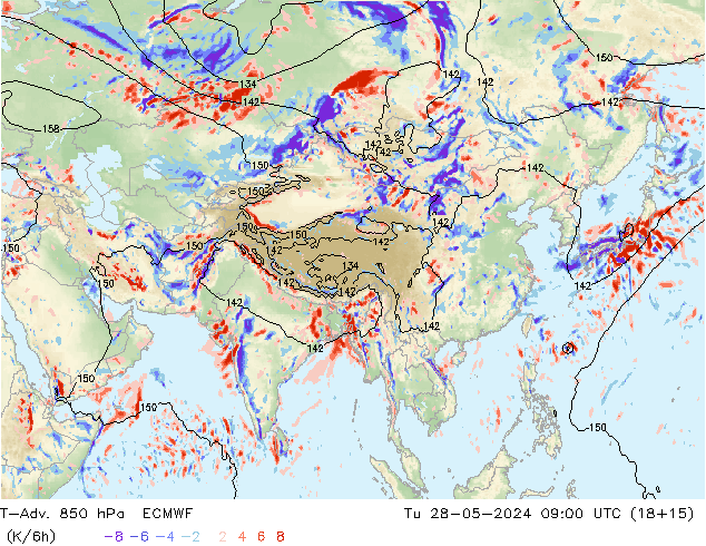 T-Adv. 850 hPa ECMWF di 28.05.2024 09 UTC