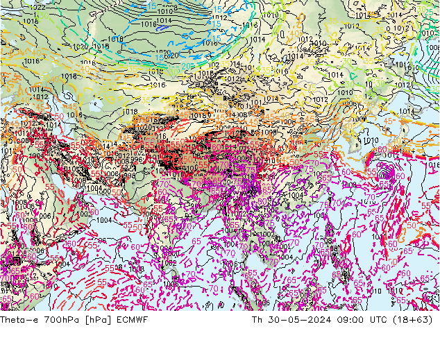 Theta-e 700hPa ECMWF Th 30.05.2024 09 UTC