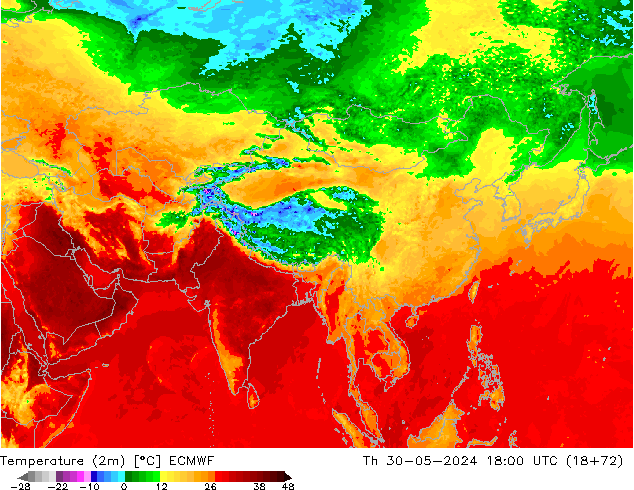 Temperatura (2m) ECMWF Qui 30.05.2024 18 UTC