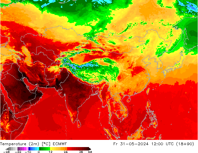 Temperatura (2m) ECMWF vie 31.05.2024 12 UTC