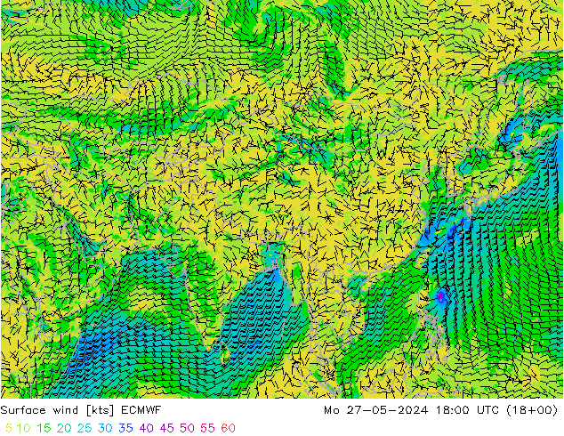 Vento 10 m ECMWF Seg 27.05.2024 18 UTC