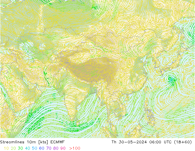 Ligne de courant 10m ECMWF jeu 30.05.2024 06 UTC