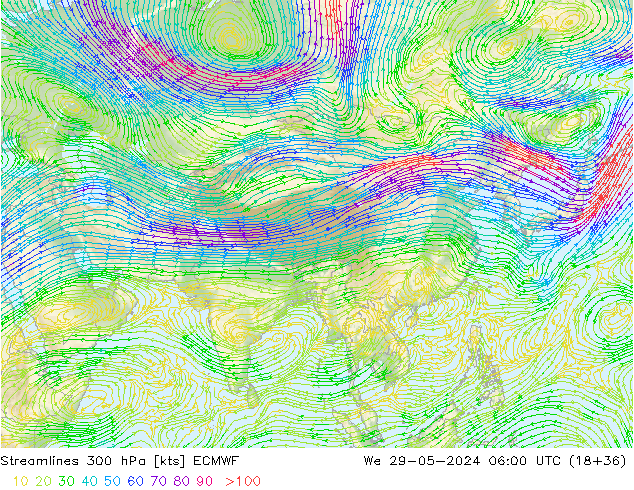 ветер 300 гПа ECMWF ср 29.05.2024 06 UTC