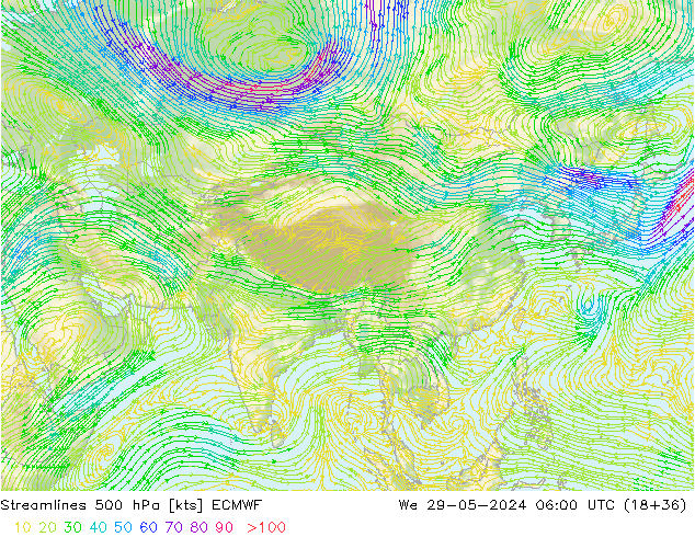 ветер 500 гПа ECMWF ср 29.05.2024 06 UTC