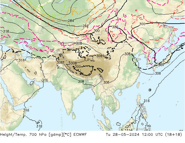 Yükseklik/Sıc. 700 hPa ECMWF Sa 28.05.2024 12 UTC