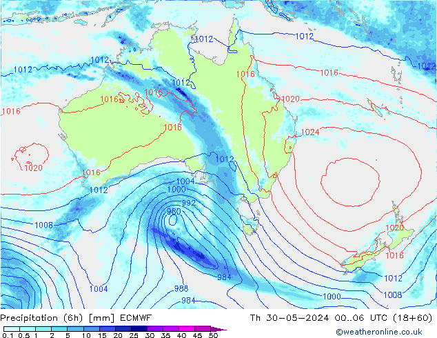 Z500/Rain (+SLP)/Z850 ECMWF jue 30.05.2024 06 UTC