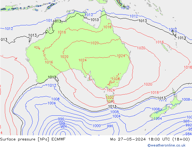 Surface pressure ECMWF Mo 27.05.2024 18 UTC