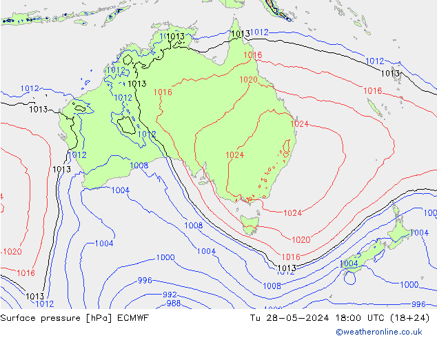 Bodendruck ECMWF Di 28.05.2024 18 UTC