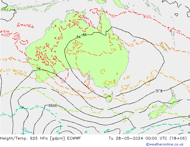 Height/Temp. 925 hPa ECMWF Tu 28.05.2024 00 UTC