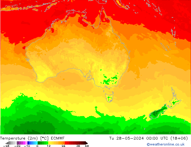 Temperature (2m) ECMWF Tu 28.05.2024 00 UTC