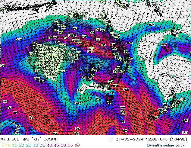 Viento 500 hPa ECMWF vie 31.05.2024 12 UTC