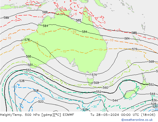 Z500/Rain (+SLP)/Z850 ECMWF wto. 28.05.2024 00 UTC