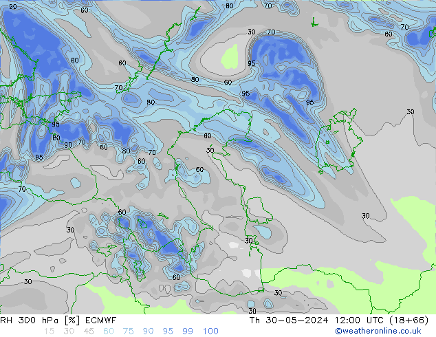 RH 300 hPa ECMWF Th 30.05.2024 12 UTC