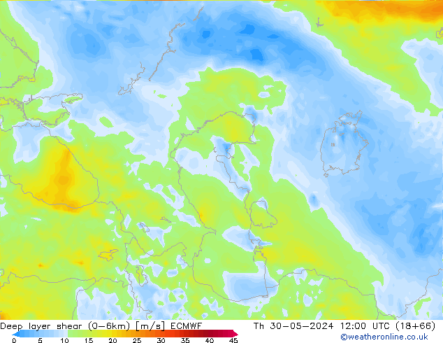 Deep layer shear (0-6km) ECMWF Per 30.05.2024 12 UTC