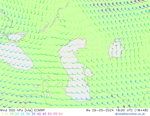 Wind 500 hPa ECMWF wo 29.05.2024 18 UTC