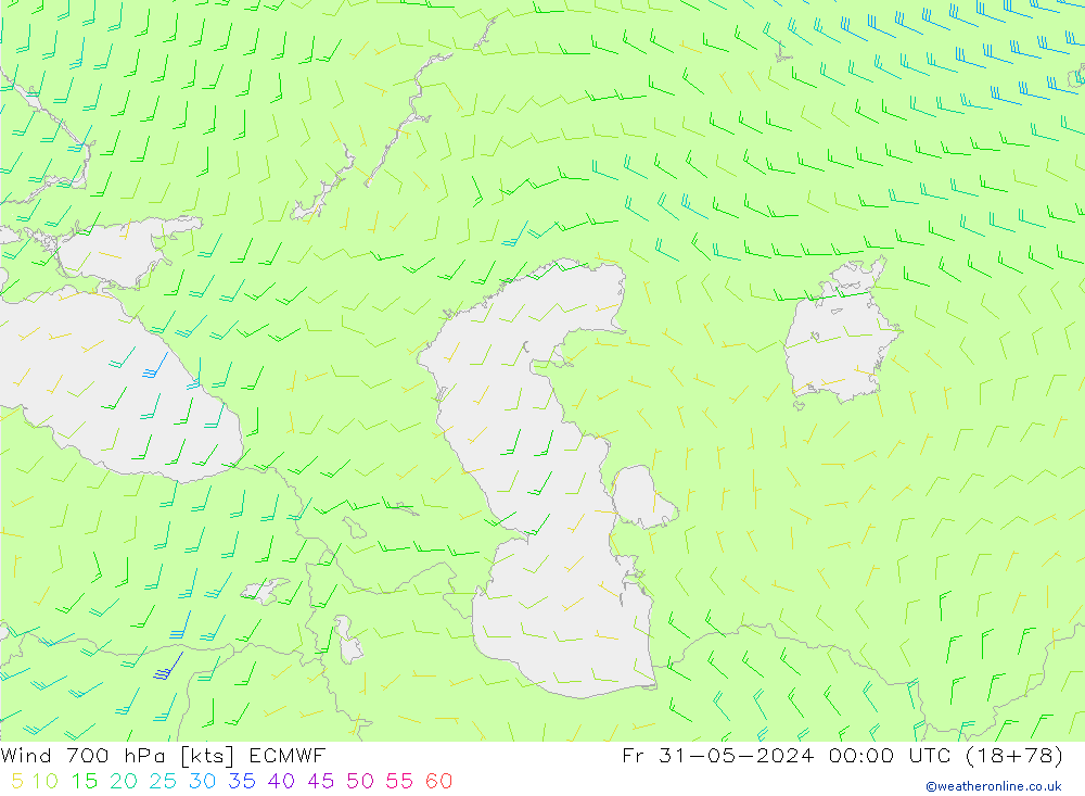 Vent 700 hPa ECMWF ven 31.05.2024 00 UTC