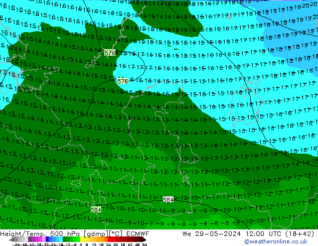 Géop./Temp. 500 hPa ECMWF mer 29.05.2024 12 UTC