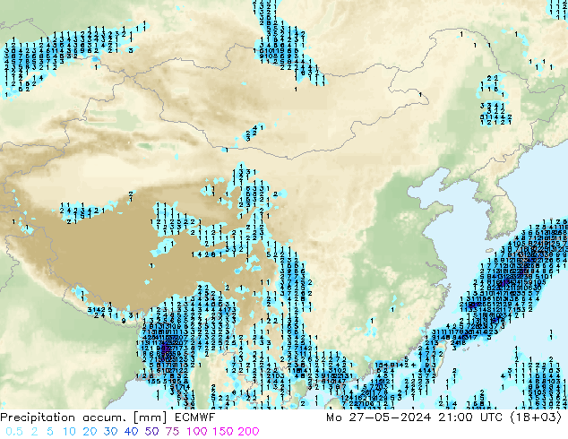 Precipitation accum. ECMWF lun 27.05.2024 21 UTC