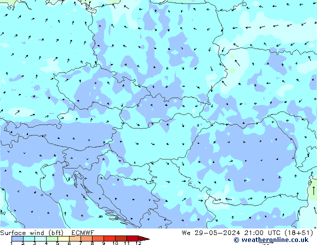 Rüzgar 10 m (bft) ECMWF Çar 29.05.2024 21 UTC