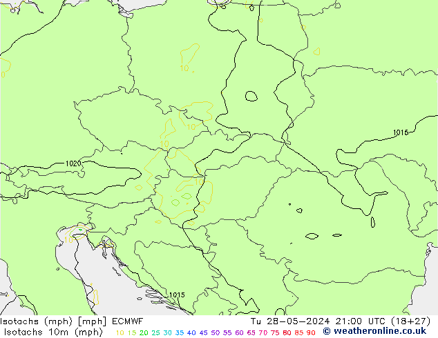 Isotachs (mph) ECMWF mar 28.05.2024 21 UTC