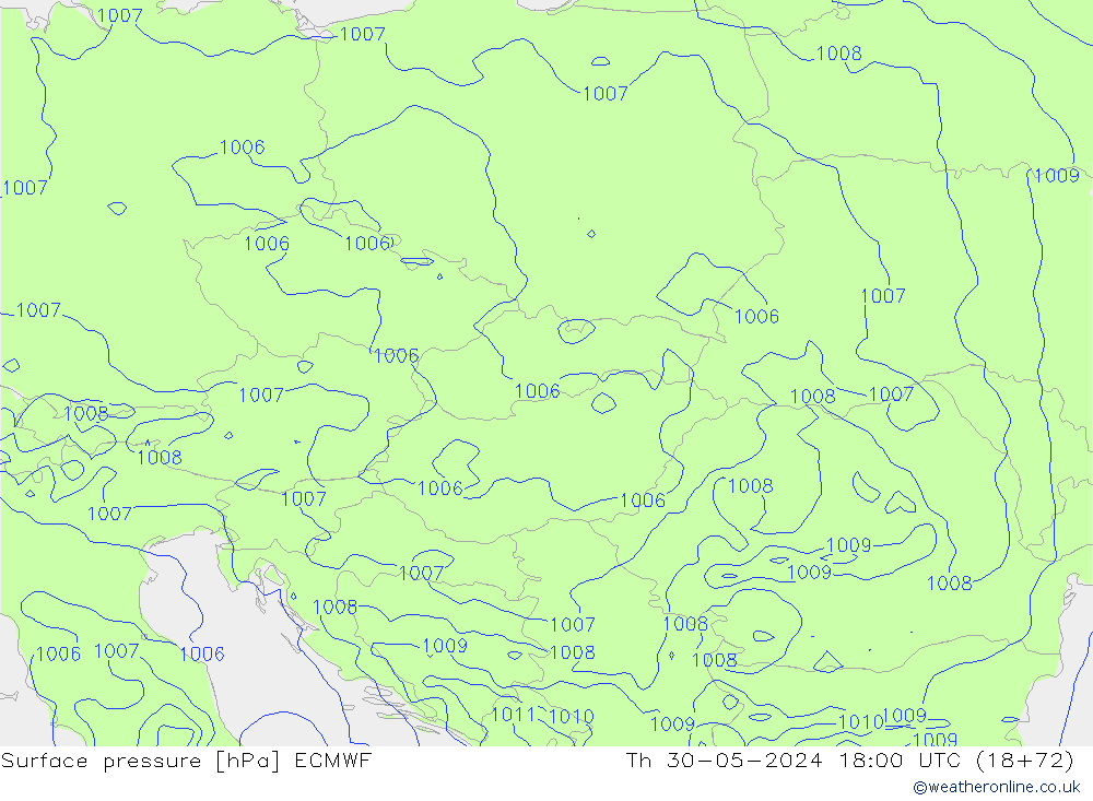 Atmosférický tlak ECMWF Čt 30.05.2024 18 UTC