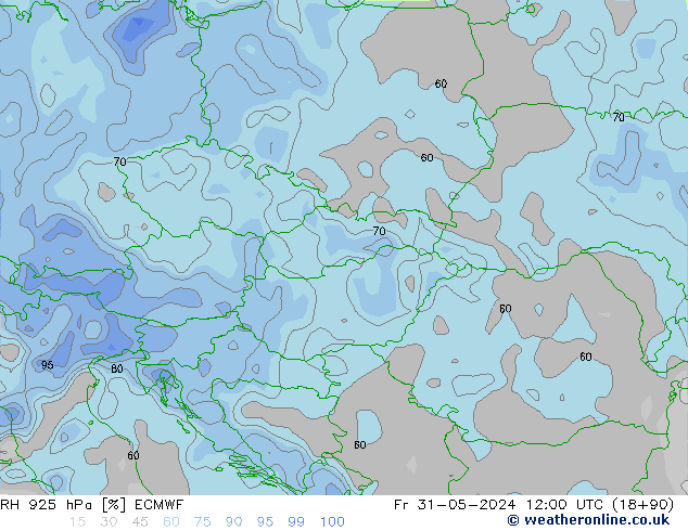 RH 925 гПа ECMWF пт 31.05.2024 12 UTC