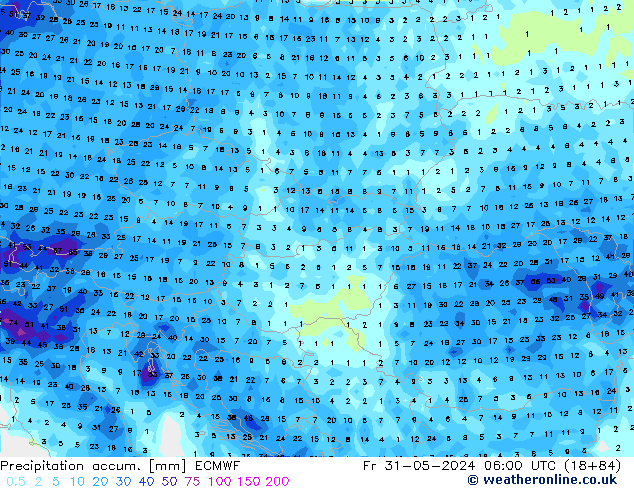 Precipitation accum. ECMWF Sex 31.05.2024 06 UTC