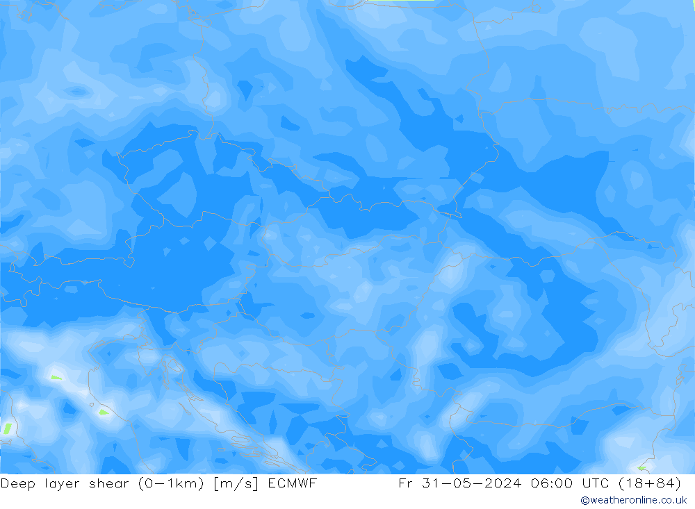 Deep layer shear (0-1km) ECMWF Sex 31.05.2024 06 UTC