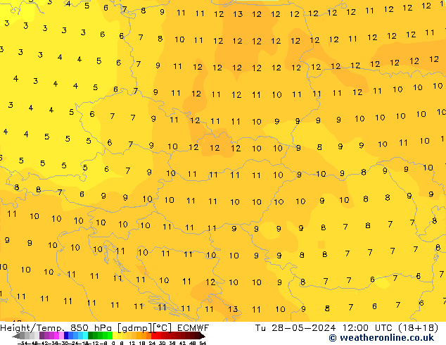 Z500/Yağmur (+YB)/Z850 ECMWF Sa 28.05.2024 12 UTC