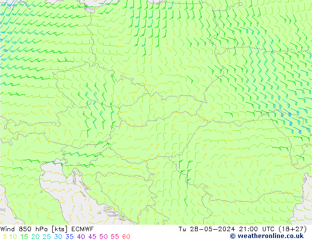 Vent 850 hPa ECMWF mar 28.05.2024 21 UTC