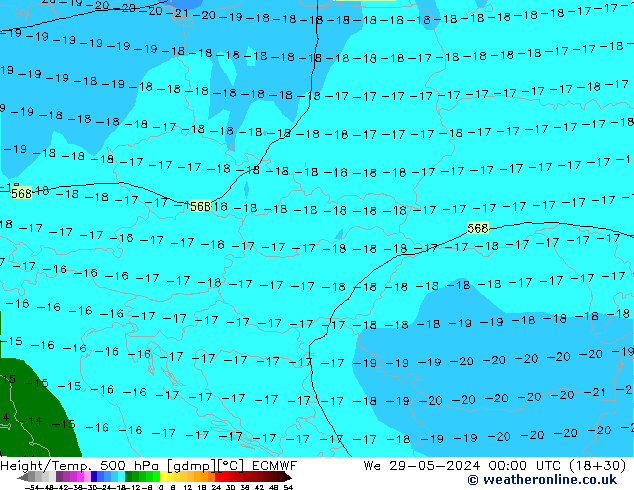 Hoogte/Temp. 500 hPa ECMWF wo 29.05.2024 00 UTC