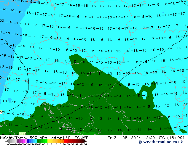 Height/Temp. 500 hPa ECMWF ven 31.05.2024 12 UTC