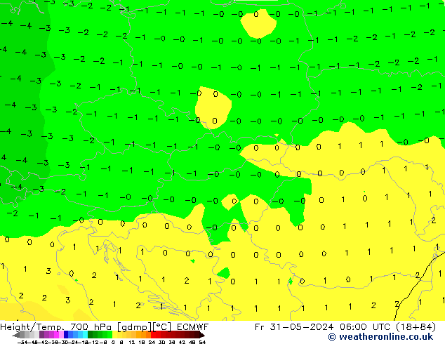 Height/Temp. 700 гПа ECMWF пт 31.05.2024 06 UTC