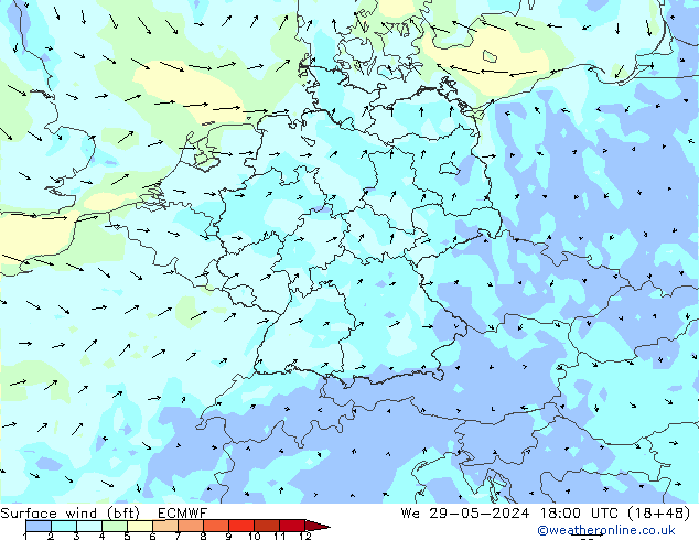  10 m (bft) ECMWF  29.05.2024 18 UTC