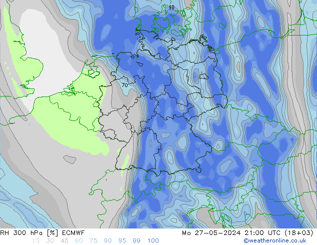 RH 300 hPa ECMWF Seg 27.05.2024 21 UTC