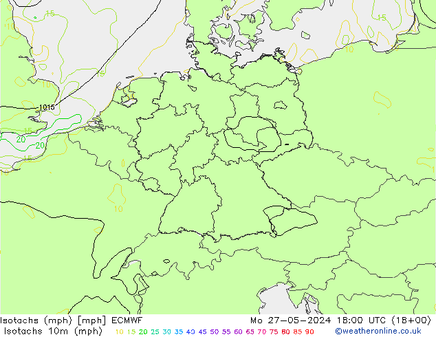 Isotachs (mph) ECMWF  27.05.2024 18 UTC