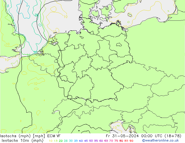 Isotachs (mph) ECMWF Pá 31.05.2024 00 UTC