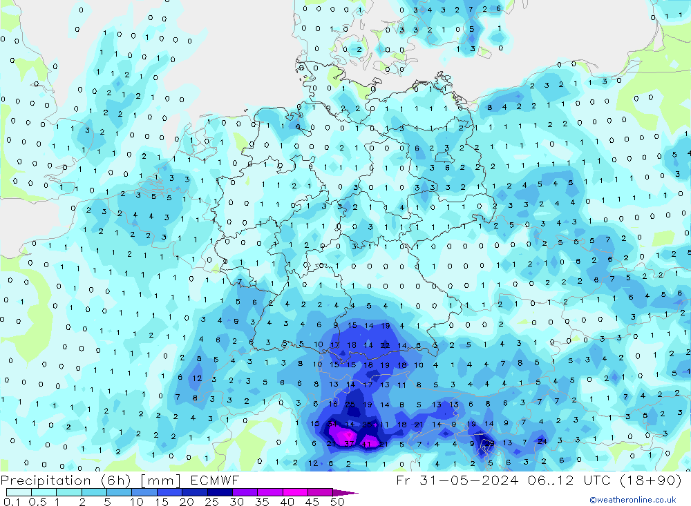 Precipitazione (6h) ECMWF ven 31.05.2024 12 UTC