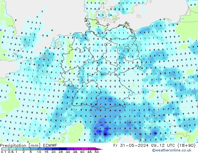 Niederschlag ECMWF Fr 31.05.2024 12 UTC