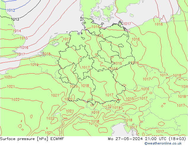 ciśnienie ECMWF pon. 27.05.2024 21 UTC