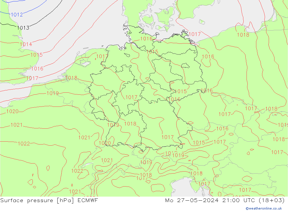 Surface pressure ECMWF Mo 27.05.2024 21 UTC