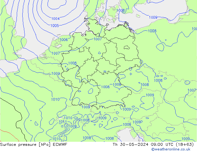 Surface pressure ECMWF Th 30.05.2024 09 UTC