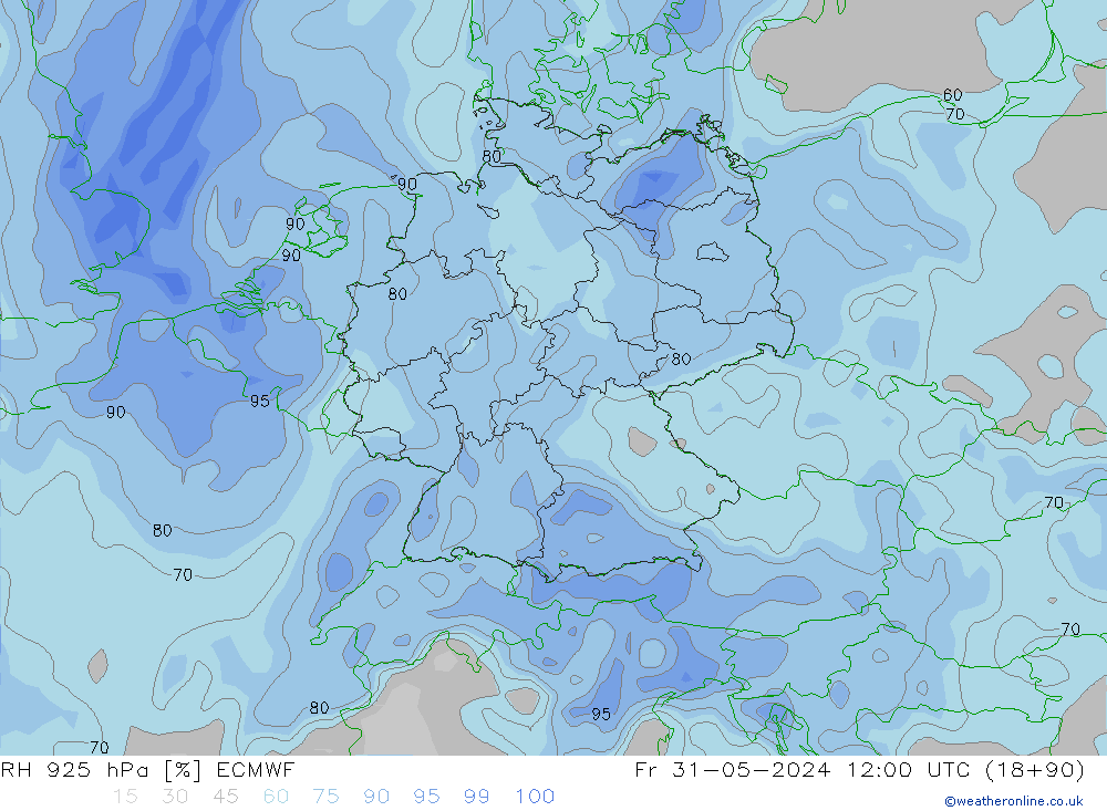 RH 925 hPa ECMWF ven 31.05.2024 12 UTC