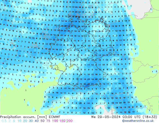 Precipitation accum. ECMWF  29.05.2024 03 UTC